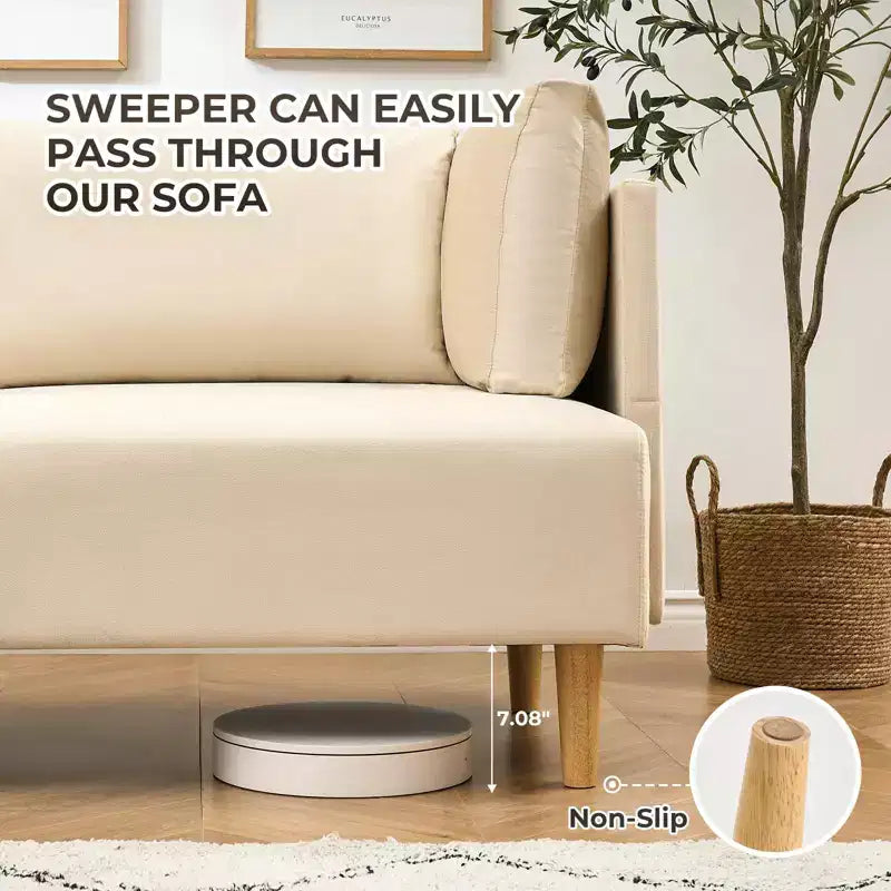 76 Upholstered Loveseat Sofa with Deep Seats & Removable Pillows, Velvet 2-Seater Couch for Living Room, Apartment, or Office, Beige