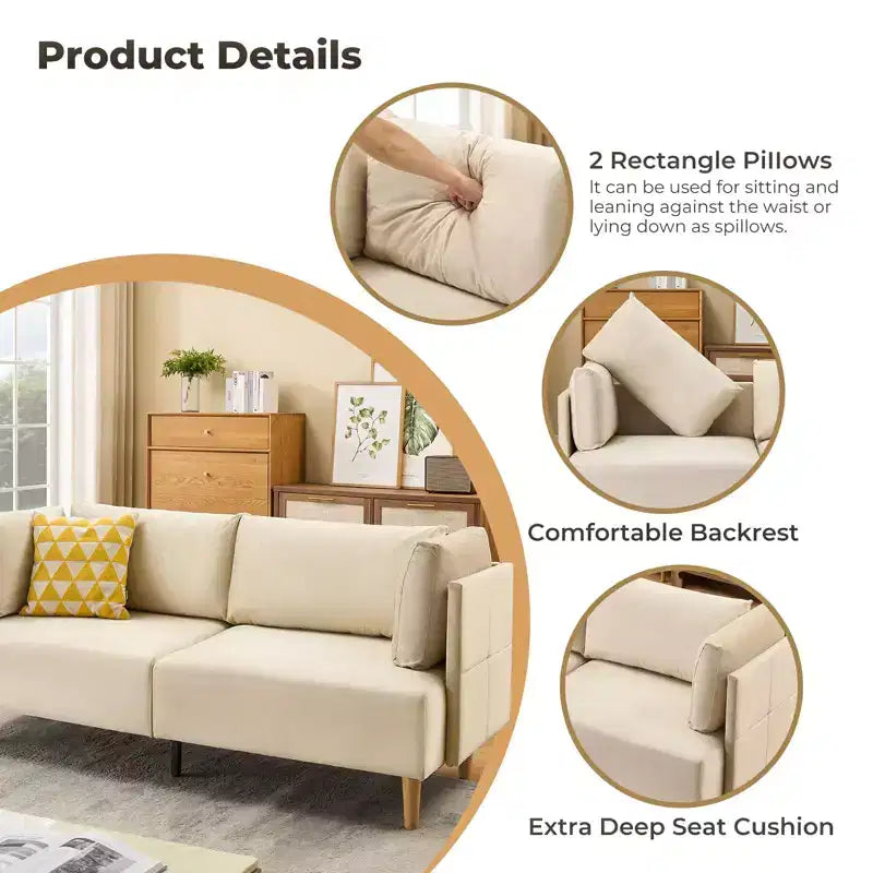 76 Upholstered Loveseat Sofa with Deep Seats & Removable Pillows, Velvet 2-Seater Couch for Living Room, Apartment, or Office, Beige