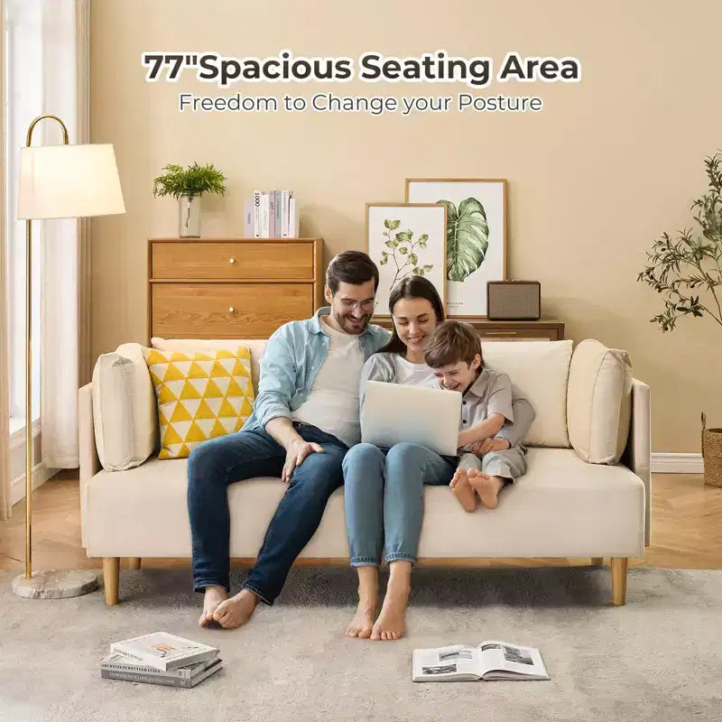 76 Upholstered Loveseat Sofa with Deep Seats & Removable Pillows, Velvet 2-Seater Couch for Living Room, Apartment, or Office, Beige