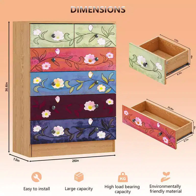 Karl Home 6-Drawer Brown Particle Board 25.98in. W Chest of Drawer