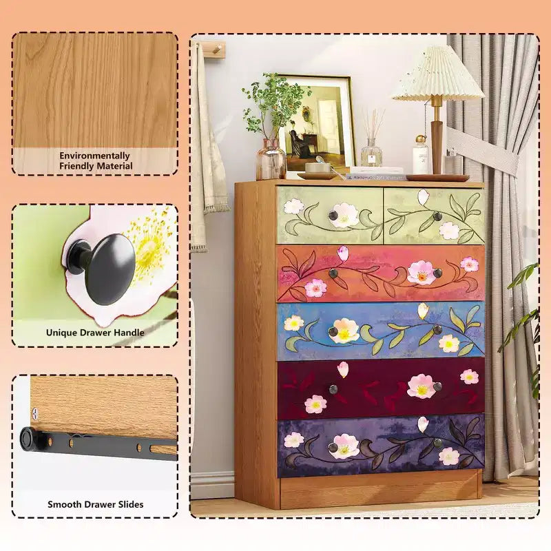 Karl Home 6-Drawer Brown Particle Board 25.98in. W Chest of Drawer