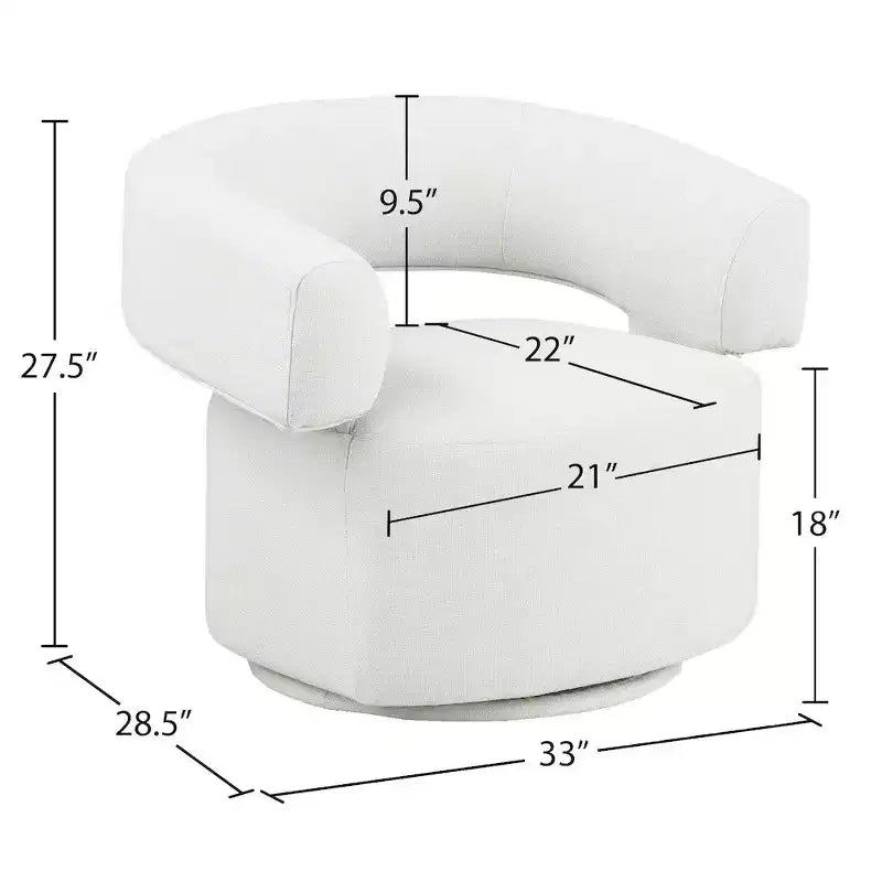 Meridian Furniture,Niya Cream Linen Textured Fabric Swivel Accent Chair