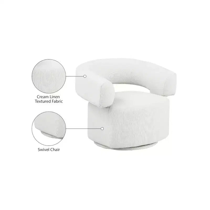 Meridian Furniture,Niya Cream Linen Textured Fabric Swivel Accent Chair