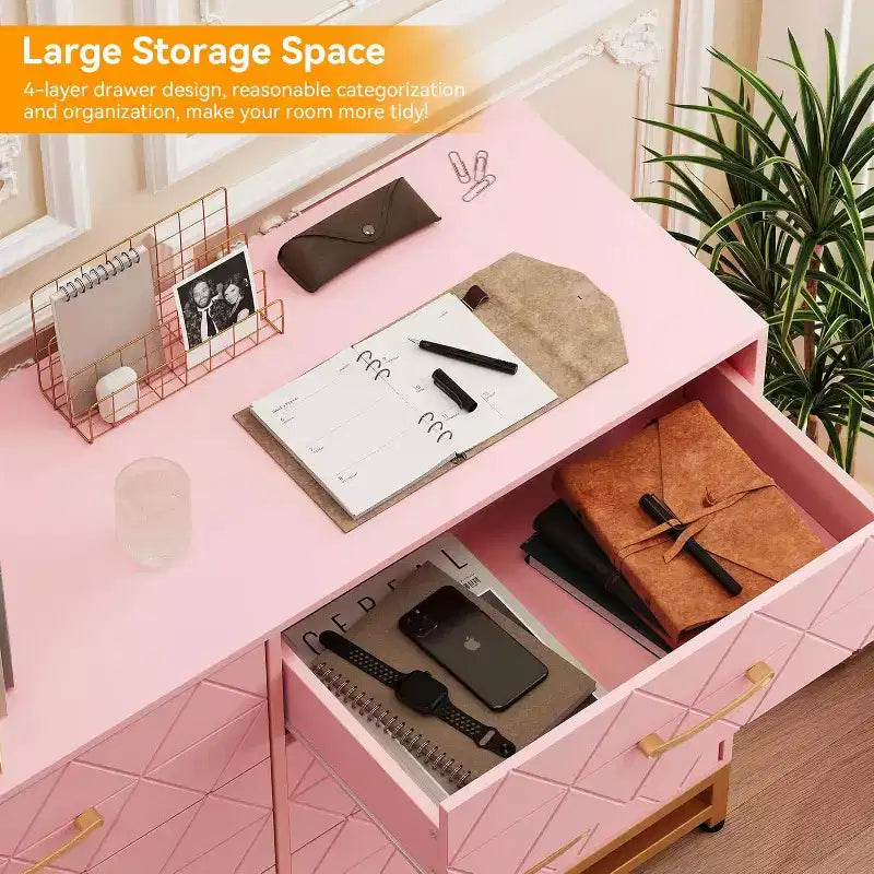 Dresser for Bedroom with 8 Drawer, TV Stand Dressers Chest of Drawers Large Wood Dresser for Storage and Organization
