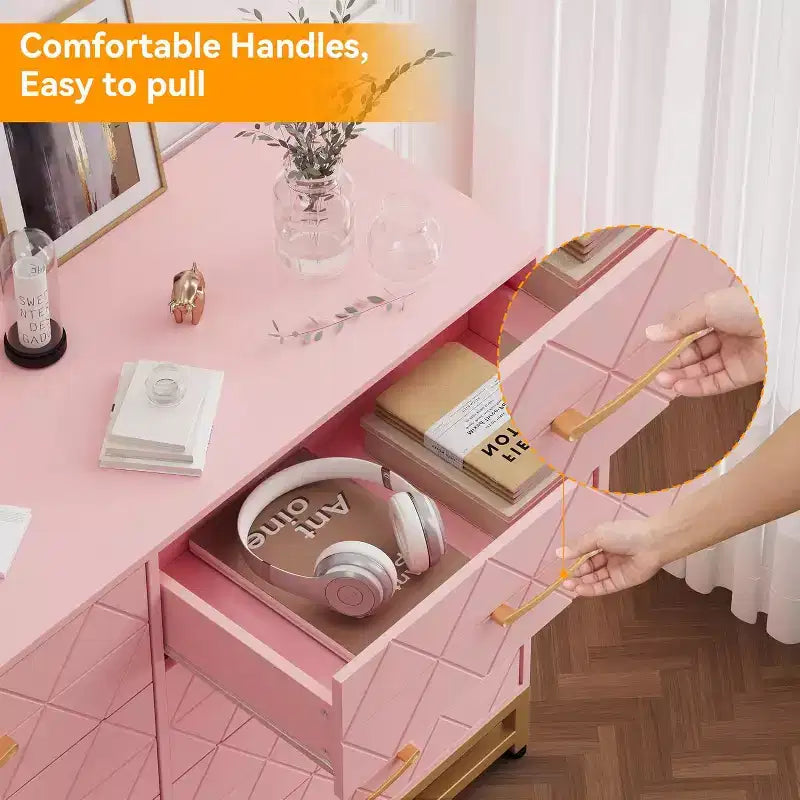 Dresser for Bedroom with 8 Drawer, TV Stand Dressers Chest of Drawers Large Wood Dresser for Storage and Organization