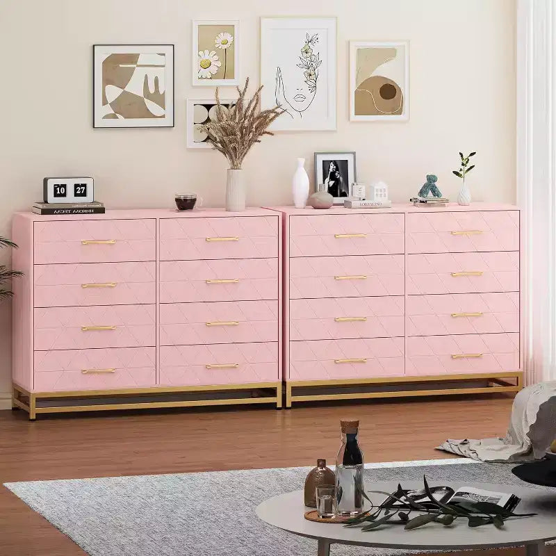 Dresser for Bedroom with 8 Drawer, TV Stand Dressers Chest of Drawers Large Wood Dresser for Storage and Organization