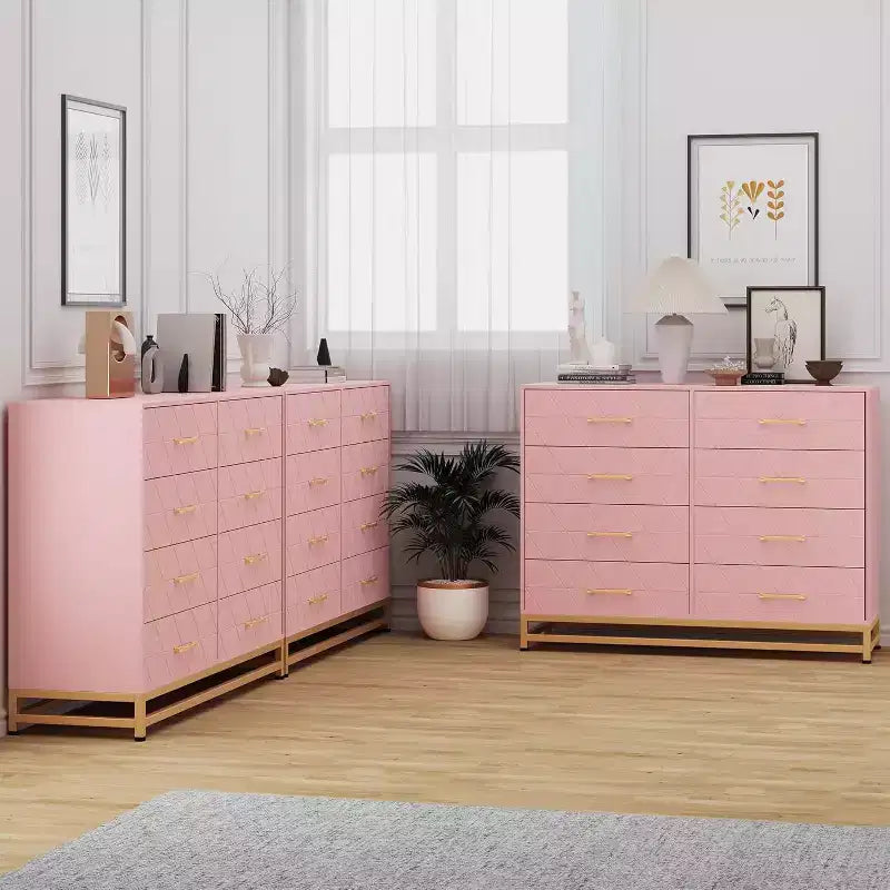 Dresser for Bedroom with 8 Drawer, TV Stand Dressers Chest of Drawers Large Wood Dresser for Storage and Organization