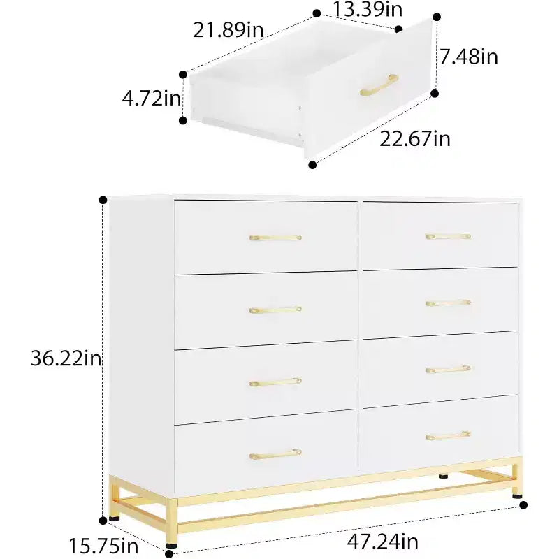 Dresser for Bedroom with 8 Drawer, TV Stand Dressers Chest of Drawers Large Wood Dresser for Storage and Organization