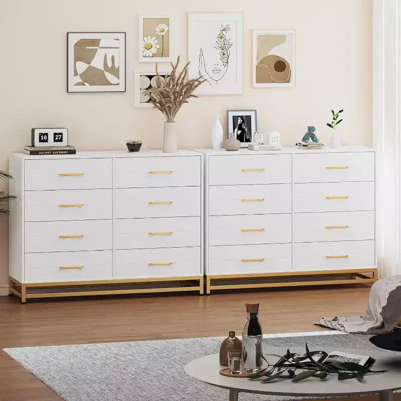 Dresser for Bedroom with 8 Drawer, TV Stand Dressers Chest of Drawers Large Wood Dresser for Storage and Organization