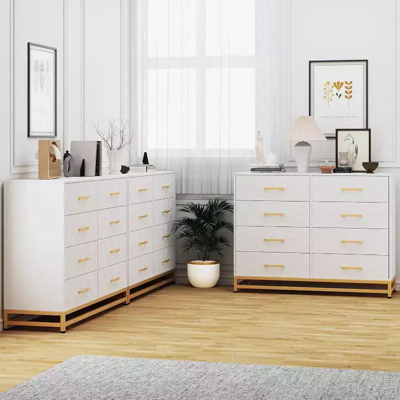 Dresser for Bedroom with 8 Drawer, TV Stand Dressers Chest of Drawers Large Wood Dresser for Storage and Organization