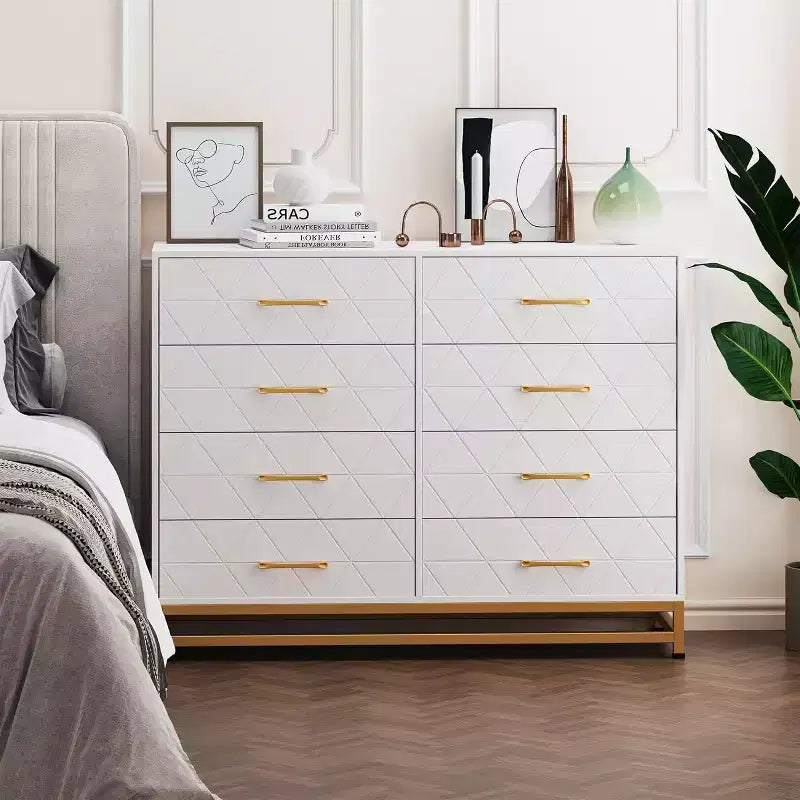 Dresser for Bedroom with 8 Drawer, TV Stand Dressers Chest of Drawers Large Wood Dresser for Storage and Organization