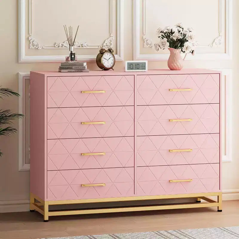 Dresser for Bedroom with 8 Drawer, TV Stand Dressers Chest of Drawers Large Wood Dresser for Storage and Organization