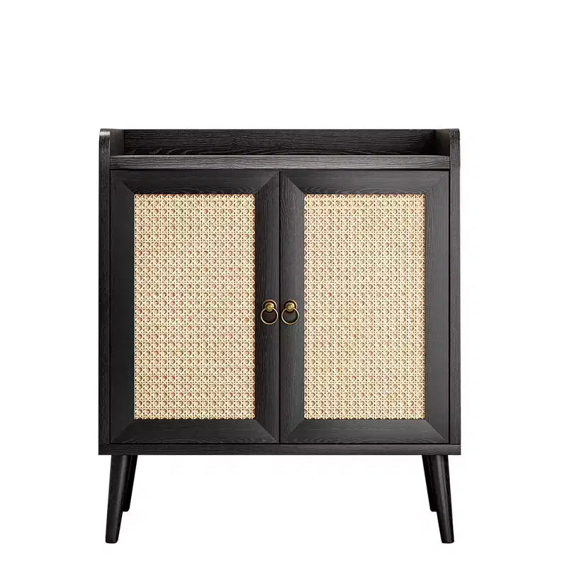 MAYEERTY 59x15x31 Inch Black Rattan Sideboard Buffet Liquor Bar For Dining Room Hallway