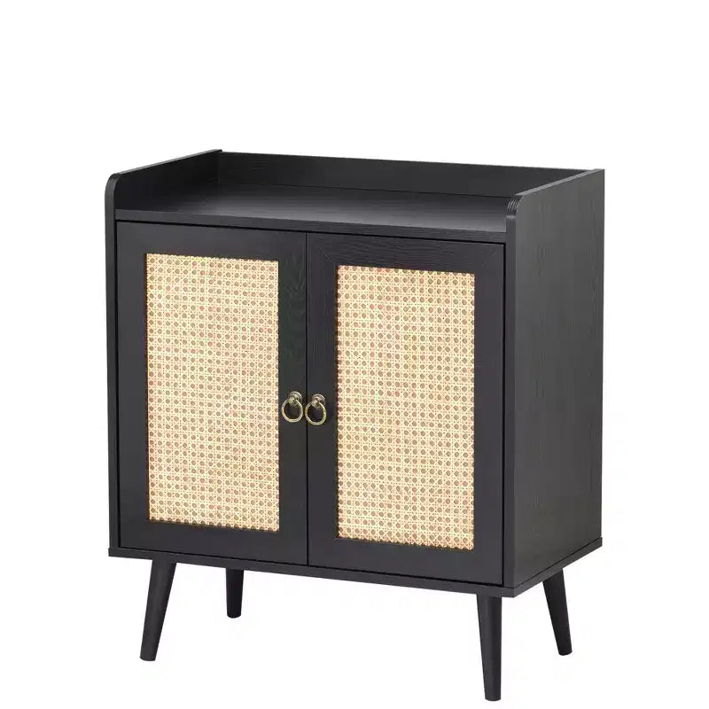 MAYEERTY 59x15x31 Inch Black Rattan Sideboard Buffet Liquor Bar For Dining Room Hallway