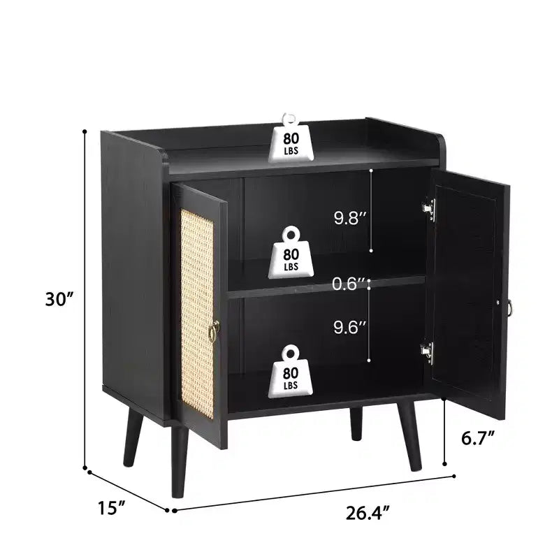 MAYEERTY 59x15x31 Inch Black Rattan Sideboard Buffet Liquor Bar For Dining Room Hallway