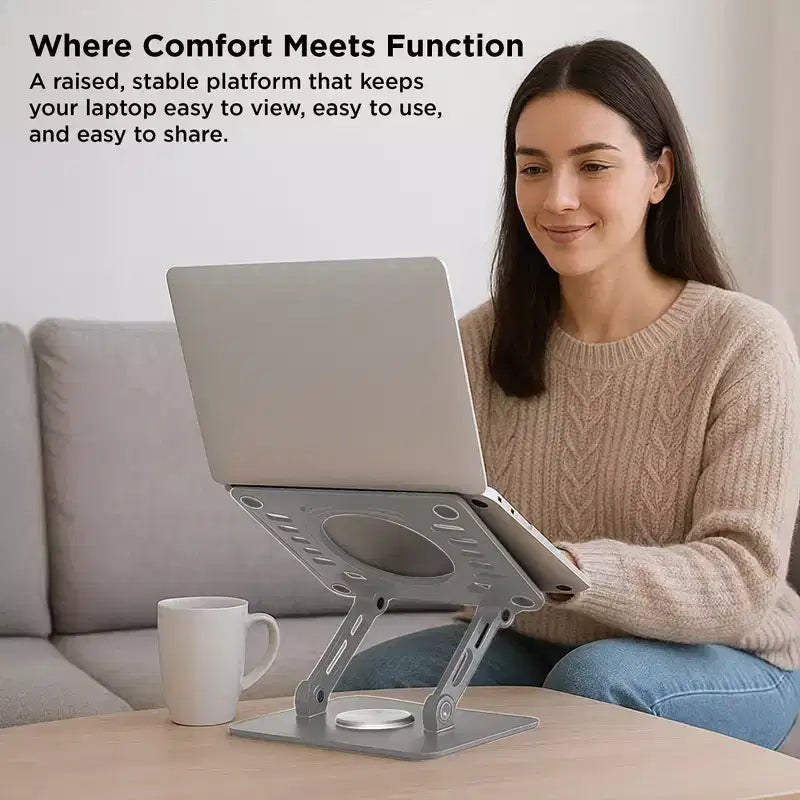 Uncaged Ergonomics Swivel Laptop Stand, Adjustable Laptop Riser for Desk to Raise, Tilt, Rotate & Cool Laptops Ergonomic Laptop Stand