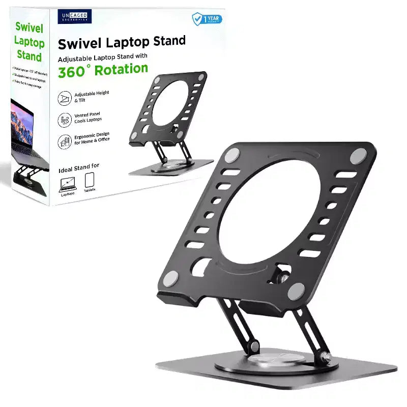 Uncaged Ergonomics Swivel Laptop Stand, Adjustable Laptop Riser for Desk to Raise, Tilt, Rotate & Cool Laptops Ergonomic Laptop Stand