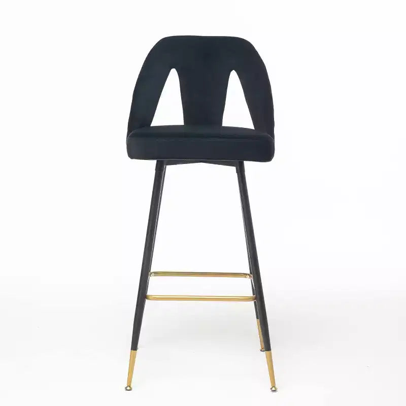Velvet Bar Stools with Back Support and Footrest, Modern Upholstered Kitchen Island Chairs, Wide Wide Cushion Counter Stools for Bar Cafe, Set of 2