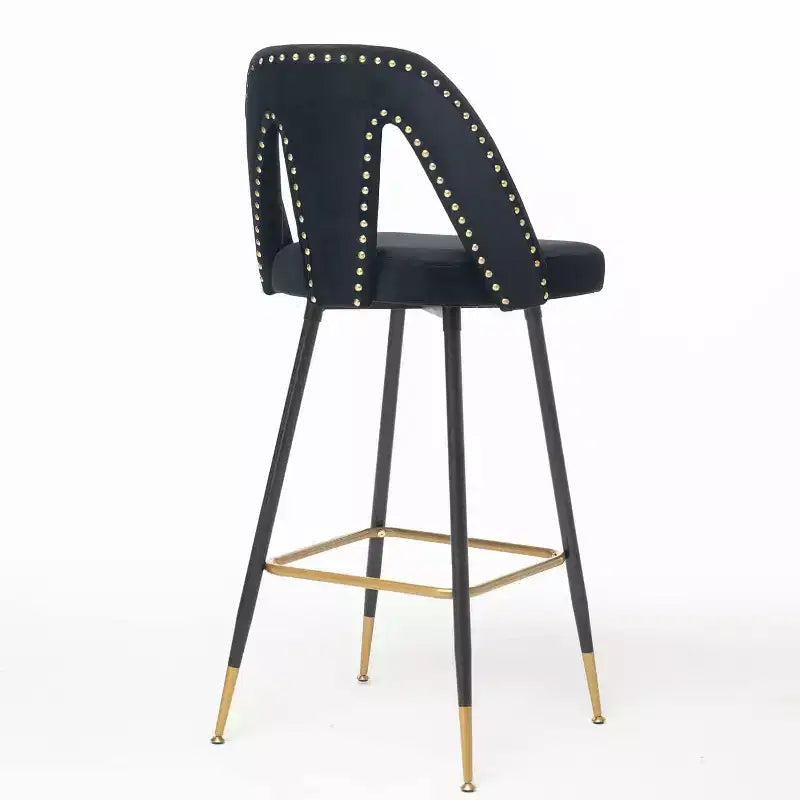Velvet Bar Stools with Back Support and Footrest, Modern Upholstered Kitchen Island Chairs, Wide Wide Cushion Counter Stools for Bar Cafe, Set of 2
