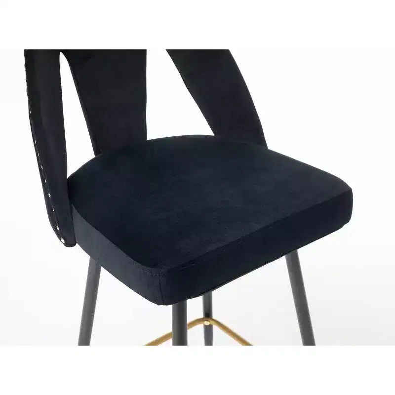 Velvet Bar Stools with Back Support and Footrest, Modern Upholstered Kitchen Island Chairs, Wide Wide Cushion Counter Stools for Bar Cafe, Set of 2