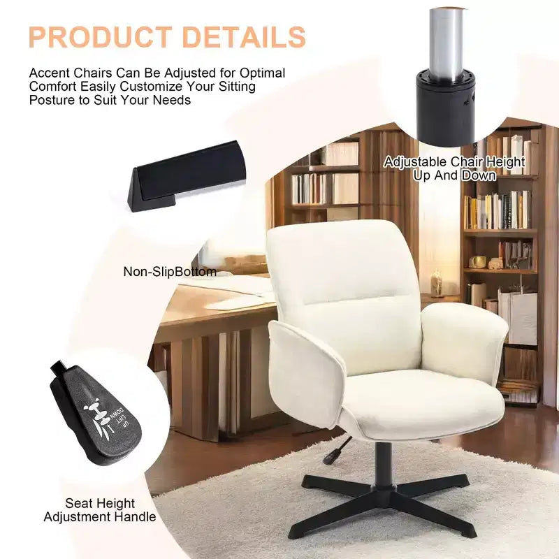 Homy Casa Adjustable Swivel Task Chair with Padded Arms for Small Home Office & Vanity