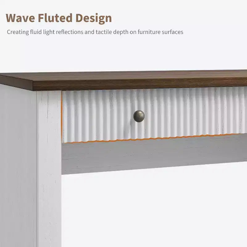 Garvee Fluted Home Office Desk Storage, 54 Modern Executive Desk with Charging Station, Wooden Computer Desk with File Drawers for Study