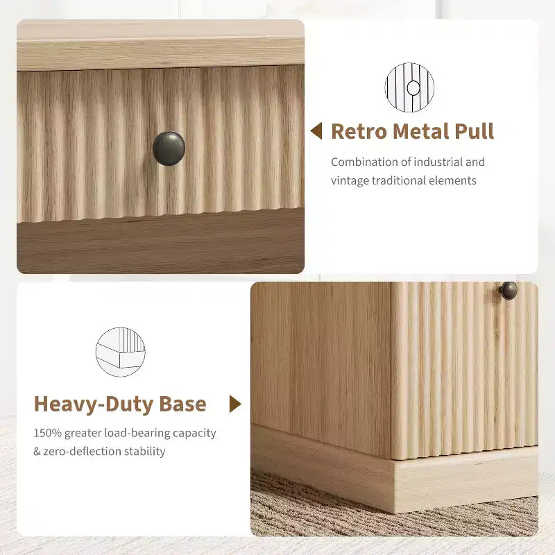 Garvee Fluted Home Office Desk Storage, 54 Modern Executive Desk with Charging Station, Wooden Computer Desk with File Drawers for Study