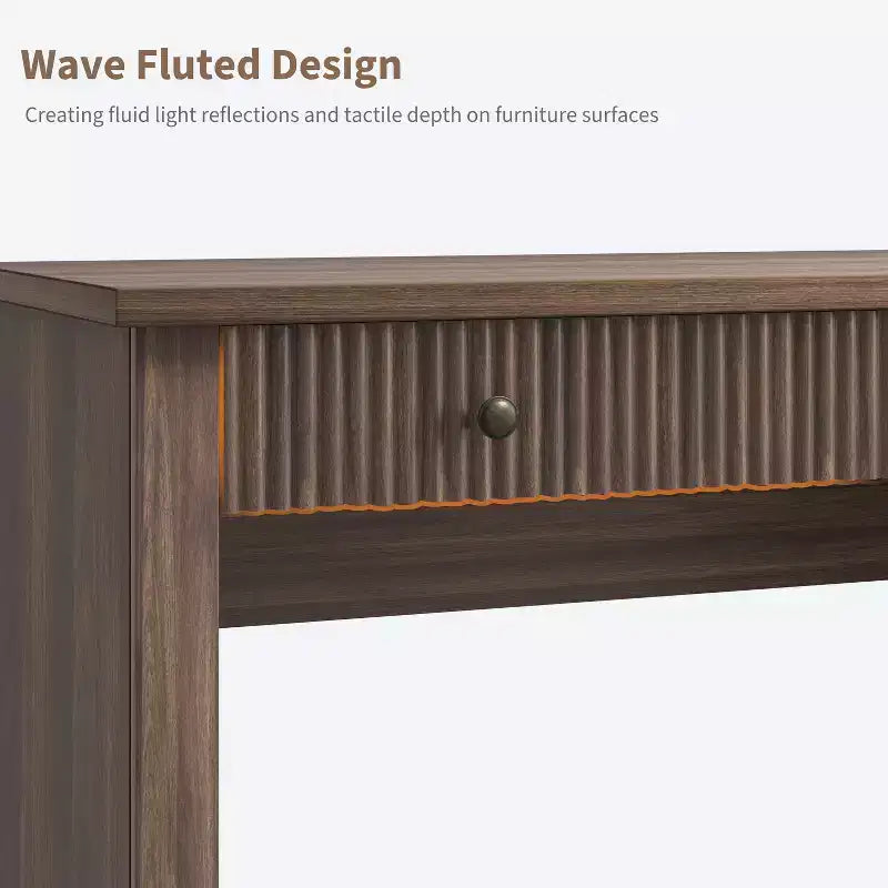 Garvee Fluted Home Office Desk Storage, 54 Modern Executive Desk with Charging Station, Wooden Computer Desk with File Drawers for Study