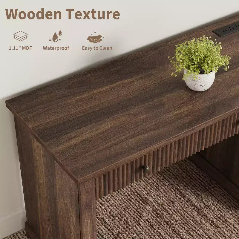 Garvee Fluted Home Office Desk Storage, 54 Modern Executive Desk with Charging Station, Wooden Computer Desk with File Drawers for Study