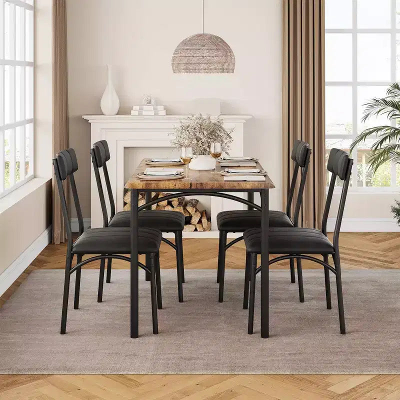 Kitchen Table and Chairs, Dining Room Table Set for 4 with Upholstered Chairs, Kitchen Table Set Metal and Wood Rectangular Dining Table