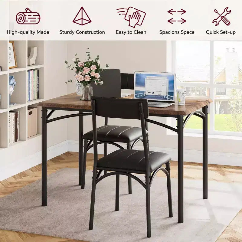 Kitchen Table and Chairs, Dining Room Table Set for 4 with Upholstered Chairs, Kitchen Table Set Metal and Wood Rectangular Dining Table