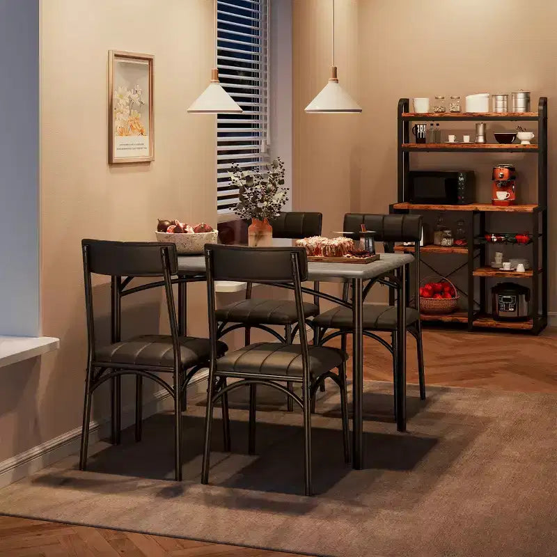 Kitchen Table and Chairs, Dining Room Table Set for 4 with Upholstered Chairs, Kitchen Table Set Metal and Wood Rectangular Dining Table