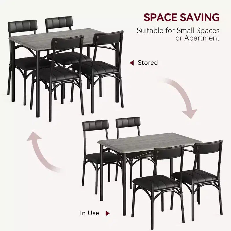 Kitchen Table and Chairs, Dining Room Table Set for 4 with Upholstered Chairs, Kitchen Table Set Metal and Wood Rectangular Dining Table