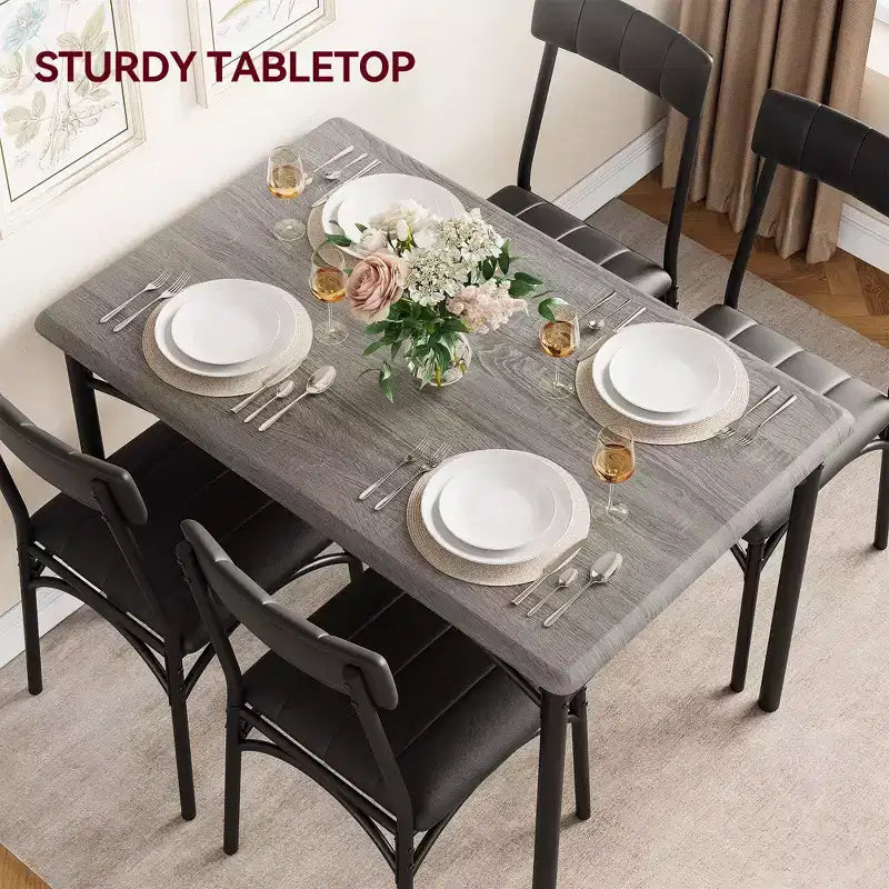 Kitchen Table and Chairs, Dining Room Table Set for 4 with Upholstered Chairs, Kitchen Table Set Metal and Wood Rectangular Dining Table