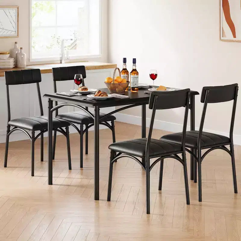 Kitchen Table and Chairs, Dining Room Table Set for 4 with Upholstered Chairs, Kitchen Table Set Metal and Wood Rectangular Dining Table