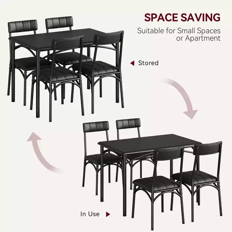Kitchen Table and Chairs, Dining Room Table Set for 4 with Upholstered Chairs, Kitchen Table Set Metal and Wood Rectangular Dining Table