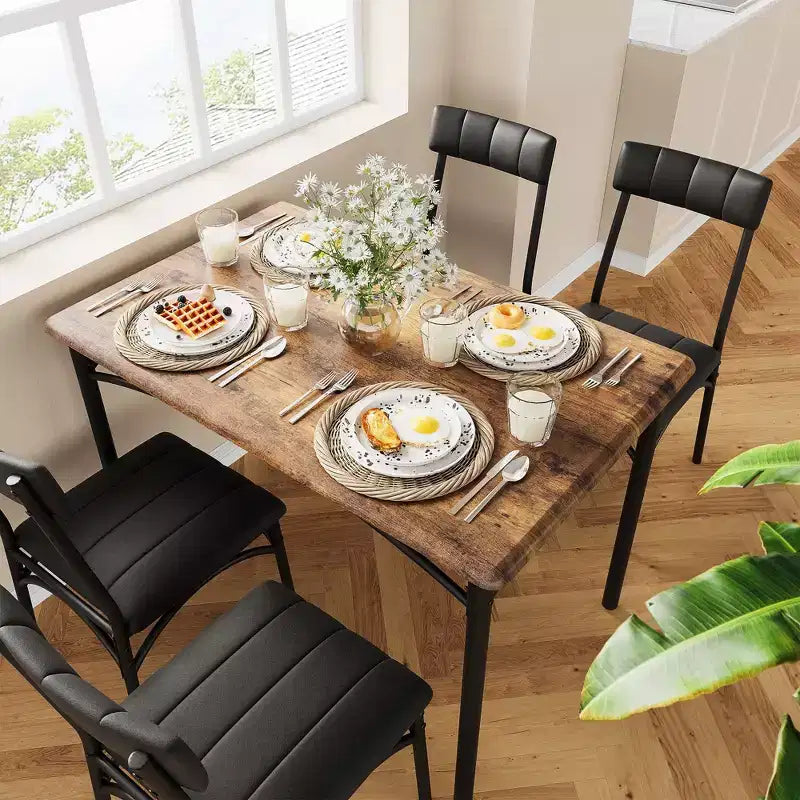 Kitchen Table and Chairs, Dining Room Table Set for 4 with Upholstered Chairs, Kitchen Table Set Metal and Wood Rectangular Dining Table