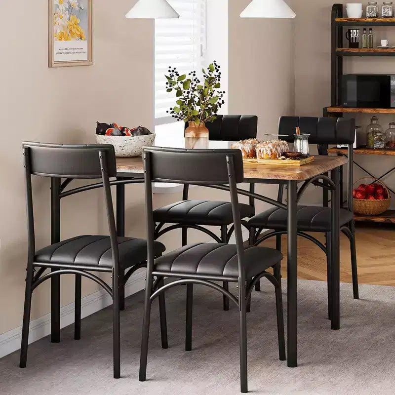 Kitchen Table and Chairs, Dining Room Table Set for 4 with Upholstered Chairs, Kitchen Table Set Metal and Wood Rectangular Dining Table