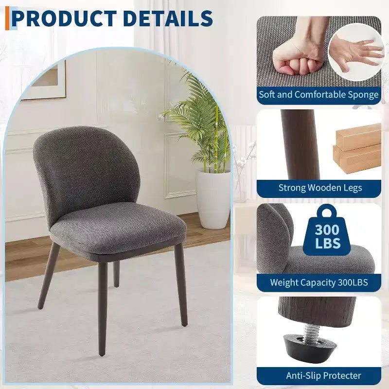Acekool Dining Chairs Set of 2 with Wood Legs, Ergonomic Back Support and 265lb Capacity for Kitchen and Dining Room