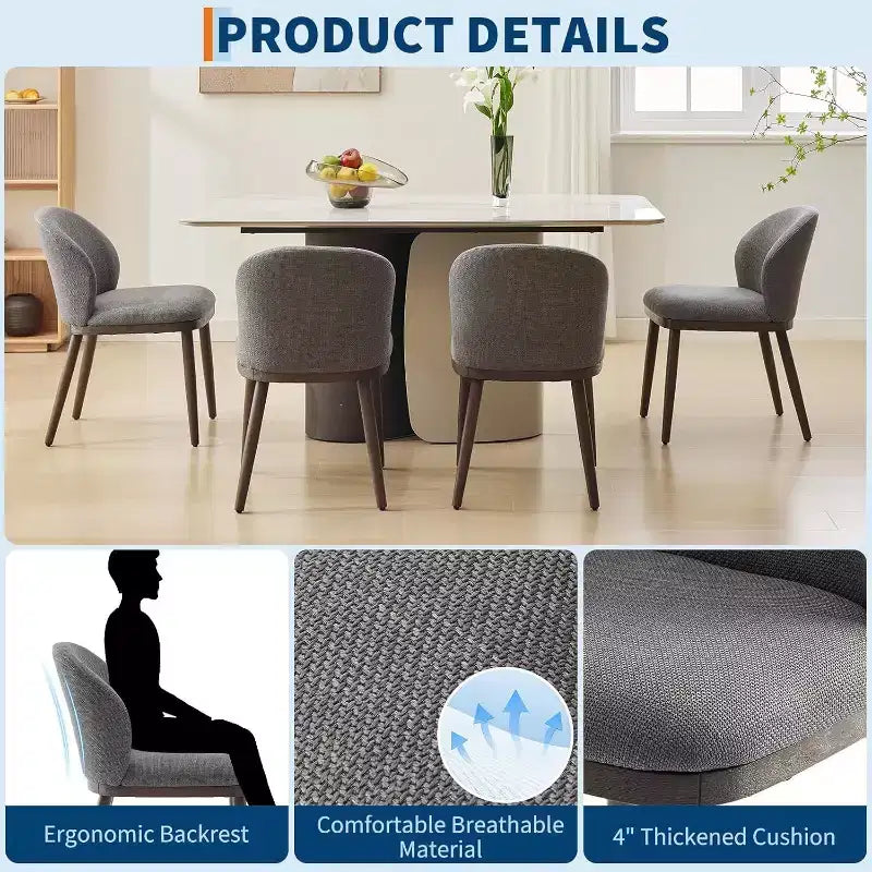 Acekool Dining Chairs Set of 2 with Wood Legs, Ergonomic Back Support and 265lb Capacity for Kitchen and Dining Room