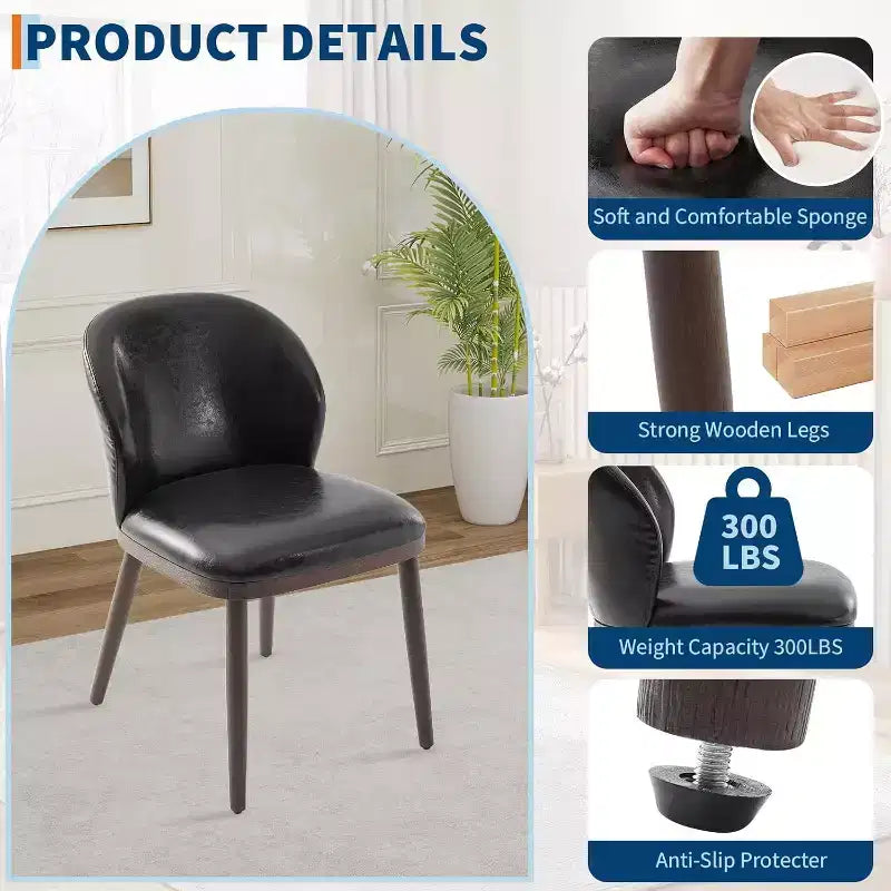 Acekool Dining Chairs Set of 2 with Wood Legs, Ergonomic Back Support and 265lb Capacity for Kitchen and Dining Room