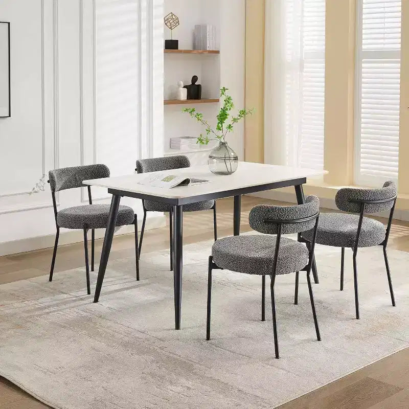 Acekool Mid-Century Dining Chairs Set of 2 with Boucle Upholstery, Curved Backrest & Adjustable Feet - Light Grey with Black Legs
