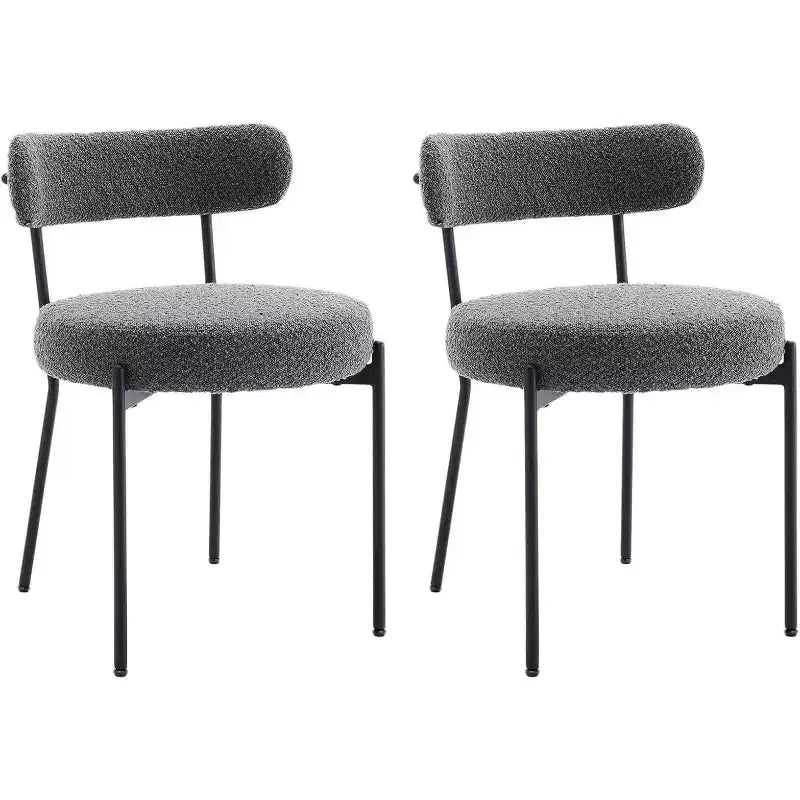 Acekool Mid-Century Dining Chairs Set of 2 with Boucle Upholstery, Curved Backrest & Adjustable Feet - Light Grey with Black Legs