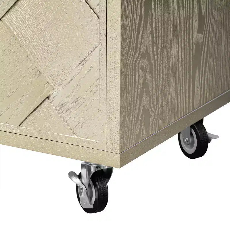 MAYEERTY Solid Wood Handwoveb Kitchen Island with Drop Leaf Coastal Kitchen Isalnd on Wheels Champange