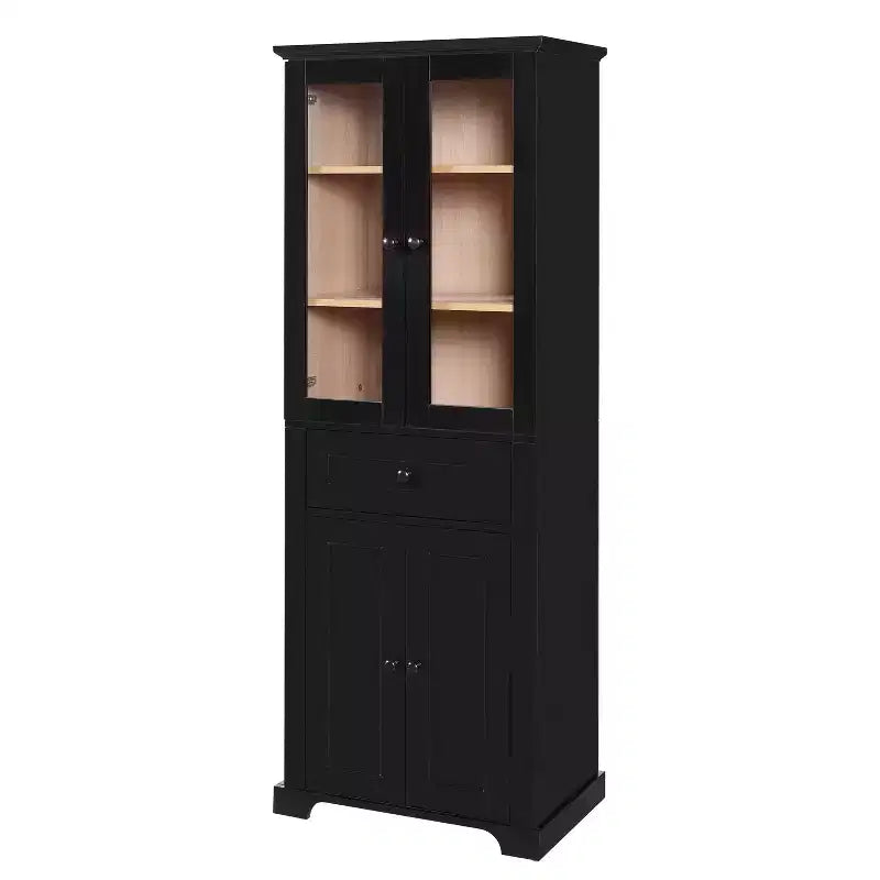 Whisen 67.2 Tall Bathroom Storage Cabinet with Tempered Glass Doors, Adjustable Shelves & Drawer, Soft-Close