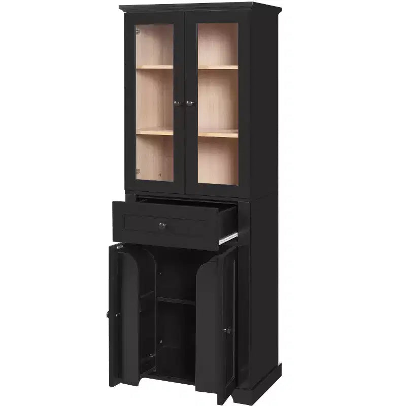 Whisen 67.2 Tall Bathroom Storage Cabinet with Tempered Glass Doors, Adjustable Shelves & Drawer, Soft-Close