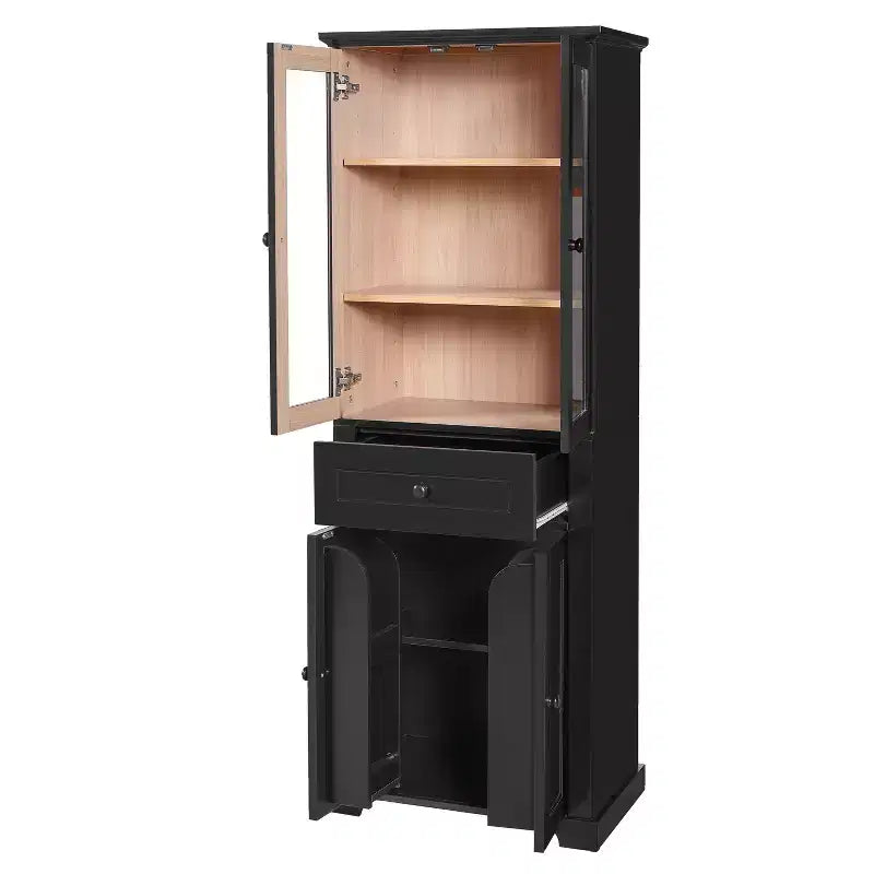 Whisen 67.2 Tall Bathroom Storage Cabinet with Tempered Glass Doors, Adjustable Shelves & Drawer, Soft-Close