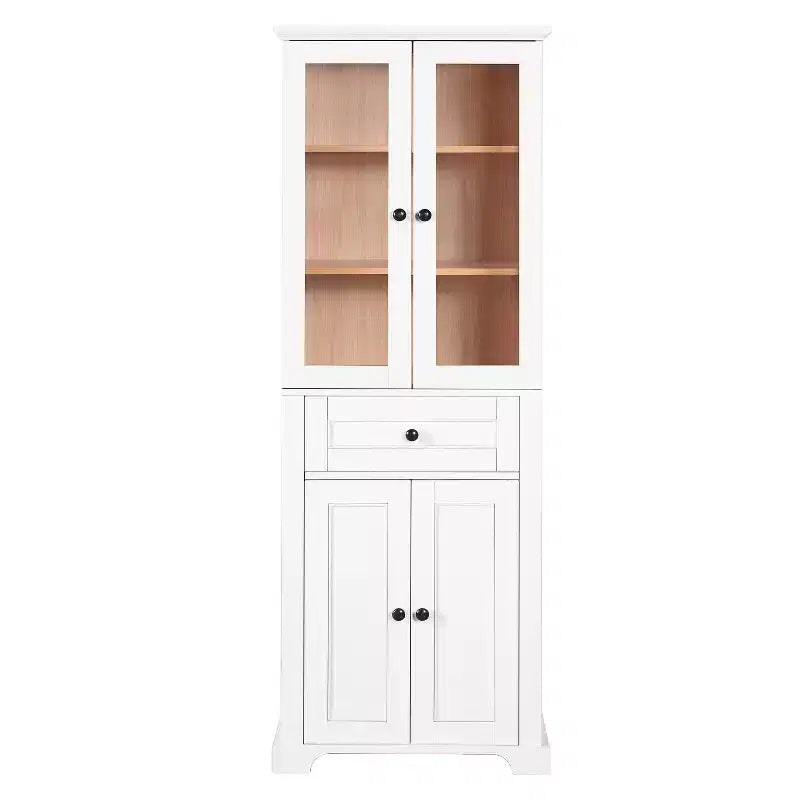 Whisen 67.2 Tall Bathroom Storage Cabinet with Tempered Glass Doors, Adjustable Shelves & Drawer, Soft-Close