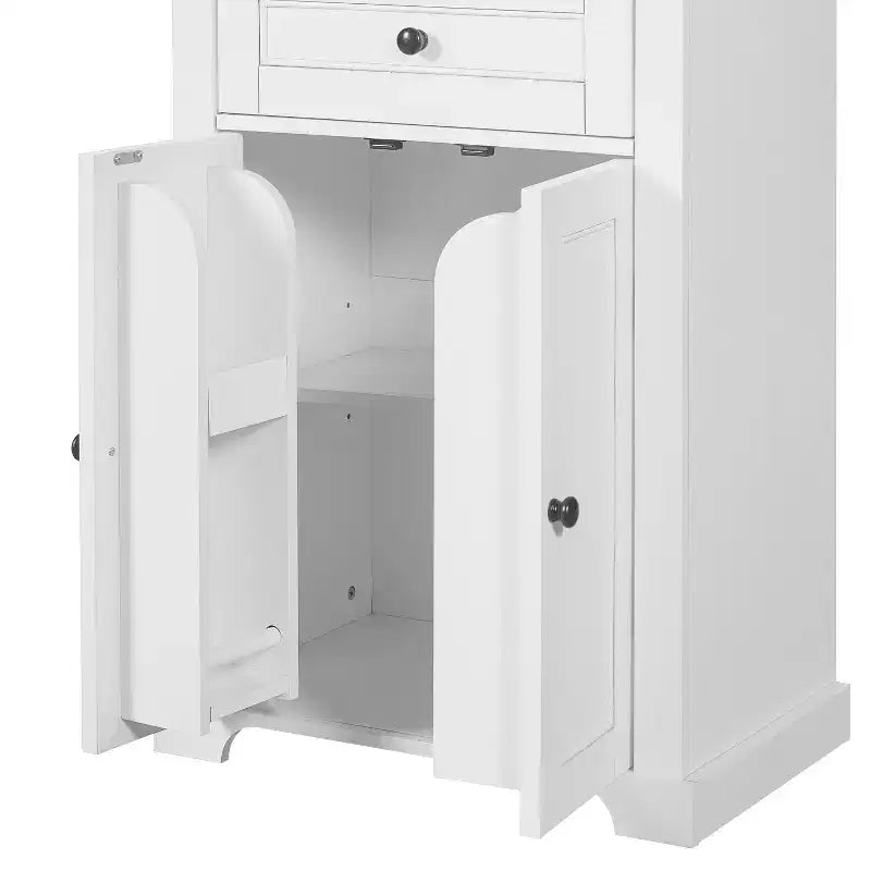 Whisen 67.2 Tall Bathroom Storage Cabinet with Tempered Glass Doors, Adjustable Shelves & Drawer, Soft-Close