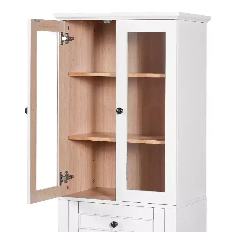Whisen 67.2 Tall Bathroom Storage Cabinet with Tempered Glass Doors, Adjustable Shelves & Drawer, Soft-Close